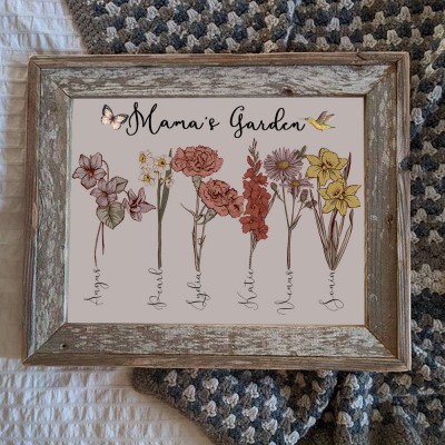 Custom Birth Flower Frame Home Art For Mom Grandma Family Christmas Gift Ideas