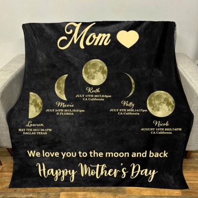 Personalized Family Moon Phase Blanket For Mother's Day Gift