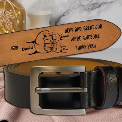 Personalized Engraved Leather Belt with Fist Bump for Father's Day Gift