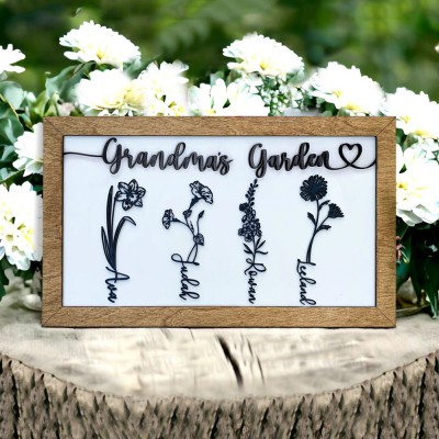 Custom Birth Flower Frame Home Art For Family Grandma Mom Christmas Gift Ideas