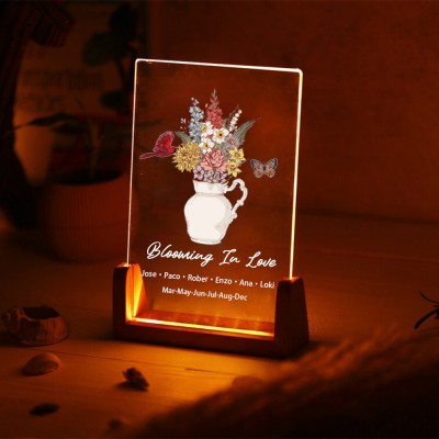 Custom Birth Flower Bouquet Acrylic Led Night Light For Mom Grandma Christmas Gift