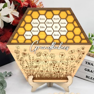 Personalized Grandbabees Sign Bee Hive Family For Grandma Mom Christmas Gift