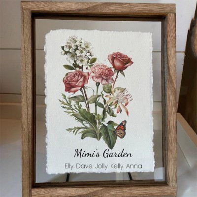 Custom Mimi's Garden Birth Flower Family Bouquet Frame Home Art For Christmas Gift Ideas