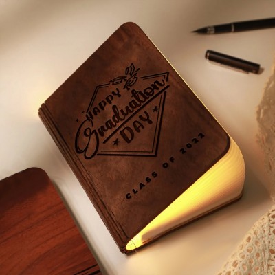 Personalized Wooden Folding Magnetic Glowing Book Lamp Graduation Gift