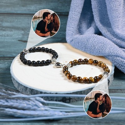 Custom 2 Pcs Magnetic Matching Bracelets With Photo Projection Inside Gift For Lovers Soulmate