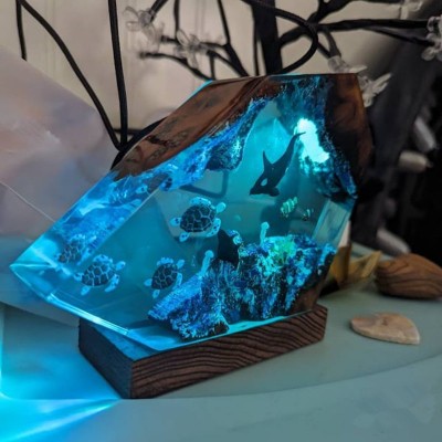 Ocean Resin Wood Art Lamp