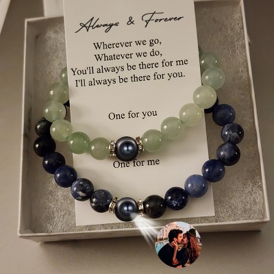 Set of 2 Personalized Projection Beaded Magnetic Bracelets For Couples Birthday Gifts