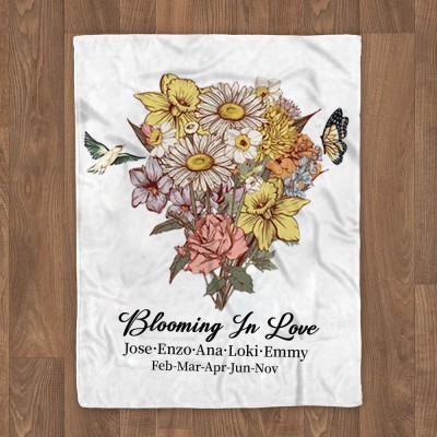 Personalized Birth Flower Bouquet Blanket With Kids Names For Christmas Family Gift Ideas