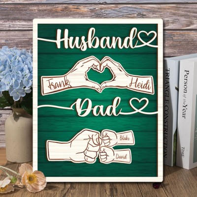 Personalized Fist Bump Dad Husband Wood Sign With Kids Name For Father's Day Gift