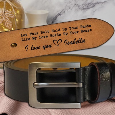 Personalized Engraved Leather Belt with Fist Bump for Father's Day Gift