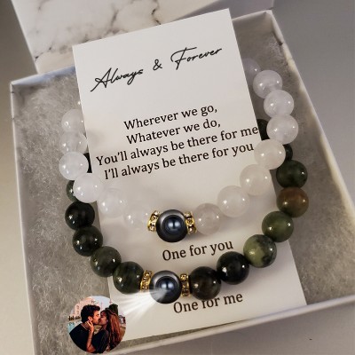 Personalized Long Distance Magnetic Couple Bracelet With Unique Photo For Him Her Anniversary