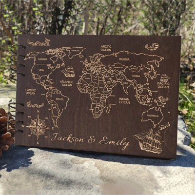 Personalized Travel Scrapbook Wooden Photo Album Adventure Book For Couple Valentine's Day Anniversary Gift