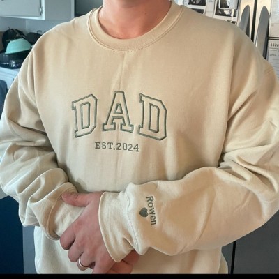 Custom Dad Embroidered Sweatshirt Hoodie With Kids Name On Sleeve For Father's Day Gift