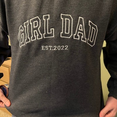 Custom Dad Embroidered Sweatshirt Hoodie With Kids Name On Sleeve For Father's Day Gift