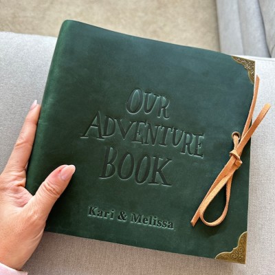 Our Adventure Book Personalized Leather Photo Album Scrapbook For Valentine's Day Anniversary Gift