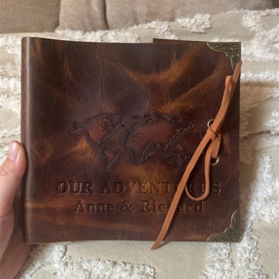 Our Adventure Book Custom Leather Photo Travel Album For Valentine's Day Anniversary Couple Gift