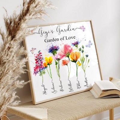 Custom Gigi's Garden Birth Flower Frame For Grandma Mom Family Christmas Gift