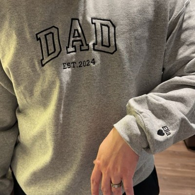 Custom Dad Embroidered Sweatshirt Hoodie With Kids Name On Sleeve For Father's Day Gift