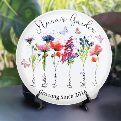 Custom Nana's Garden Birth Flower Platter For Christmas Mom Grandma Gift Ideas