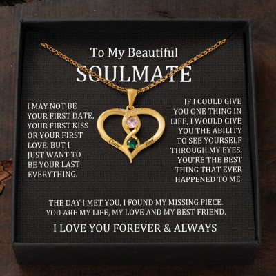 Custom Couple Names Heart Necklace With Birthstones Valentine's Day Gifts