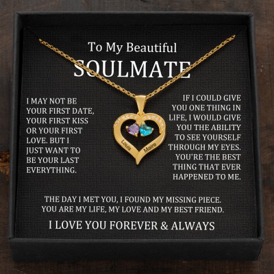 Custom Couple Names Heart Necklace With Birthstones Valentine's Day Gifts