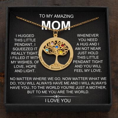 Personalized Birthstone Family Tree Necklace with Kids Names Mother's Day Gift