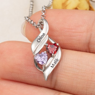 Personalized 2 Birthstone Couple's Necklace With Names For Wedding Gift Ideas