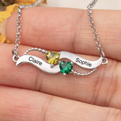 Custom Lovers Matching Necklace With 2 Birthstones and Names For Wife Valentine's Day Gift