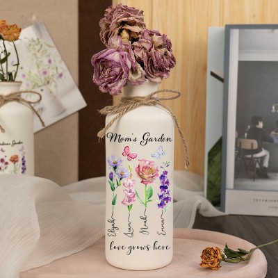 Custom Mom's Garden Birth Flower Vase with Kids Names For Grandma Mom Christmas Gift