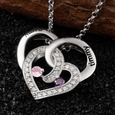 Personalized Knot of Love Matching Heart Necklace With Birthstones For Anniversary Valentine's Day