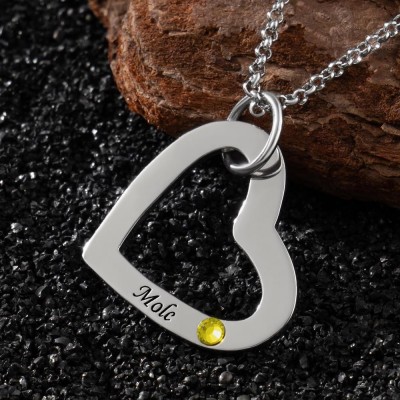 Custom Heart Necklace With Names and Birthstones Gift For Wife Mom Mother's Day