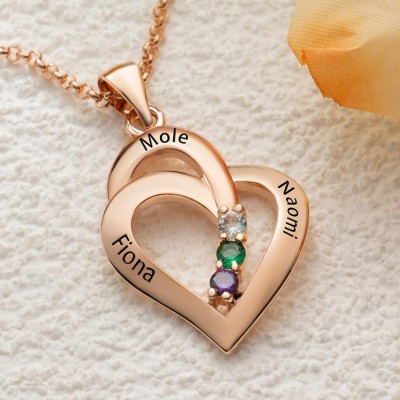 Personalized Heart Mom Necklace With Names and Birthstones Gift For Wife Mom Grandma