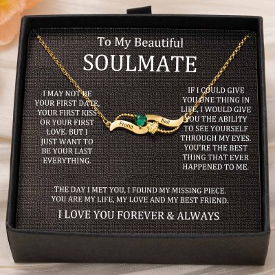 Custom Couple Names Heart Necklace With Birthstones Valentine's Day Gifts