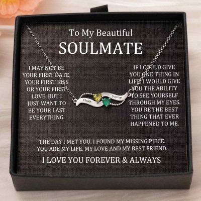 Custom Couple Names Heart Necklace With Birthstones Valentine's Day Gifts