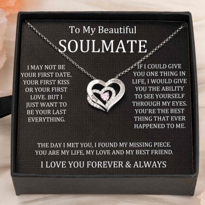 Custom Couple Names Heart Necklace With Birthstones Valentine's Day Gifts