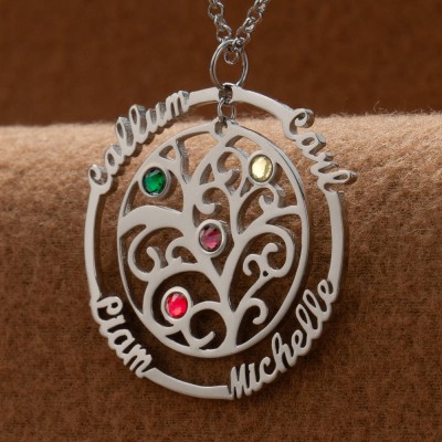 Personalized Birthstone Family Tree Necklace with Names Mother's Day Gift Ideas