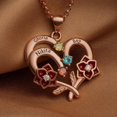 Custom Heart Necklaces With Names and Birthstones For Mother's Day Gift