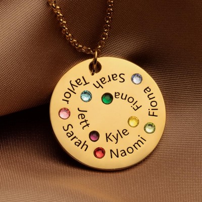 Personalized Circle Name Necklace with Birthstone Mother's Day Gift