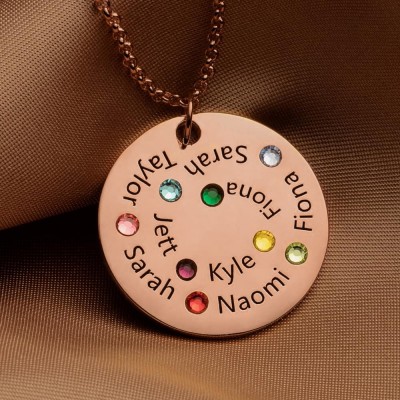 Custom Family Names Necklace With Birthstone For Mother's Day Gift Ideas