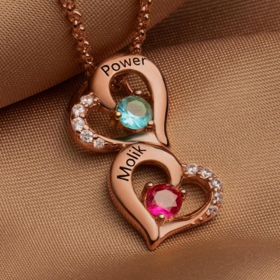 Personalized Heart Name Necklace with Birthstone Mother's Day Gift