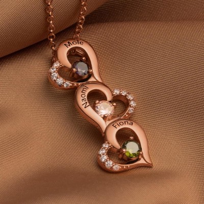 Custom Name Engraved and Birthstone Heart Necklaces For Mother's Day Gift