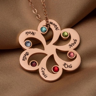 Personalized Flower Name Necklace with Birthstone Mother's Day Gift