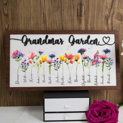 Personalized Grandma's Garden Birth Flower Frame with Grandchildren Name For Christmas Gift Ideas