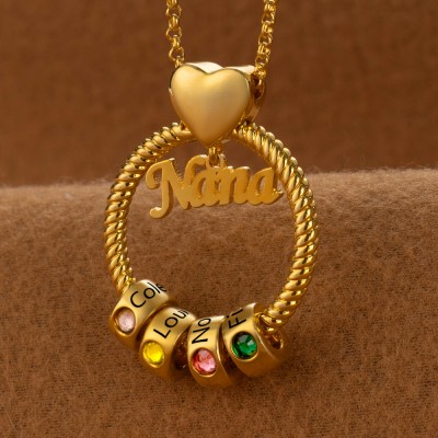 Personalized Circle Nana Name Necklace with Birthstones Mother's Day Gift