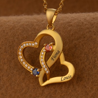 Custom Couple Names Heart Necklace With Birthstones Valentine's Day Gifts