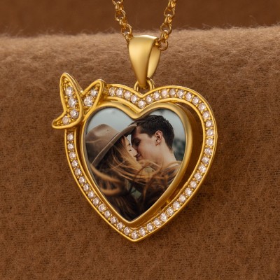 Personalized Heart Necklace with Photo Memory For Couple