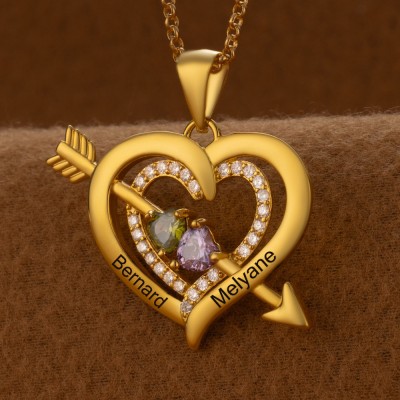 Custom Couple Names Heart Necklace With Birthstones Valentine's Day Gifts