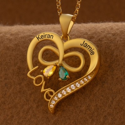 Custom Couple Names Heart Necklace With Birthstones Valentine's Day Gifts