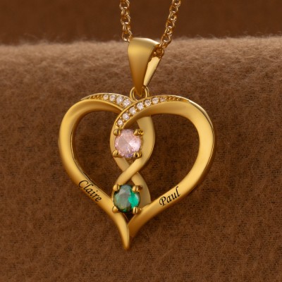 Custom Couple Names Heart Necklace With Birthstones Valentine's Day Gifts