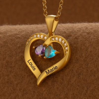 Custom Couple Names Necklace With Birthstones Valentine's Day Gifts